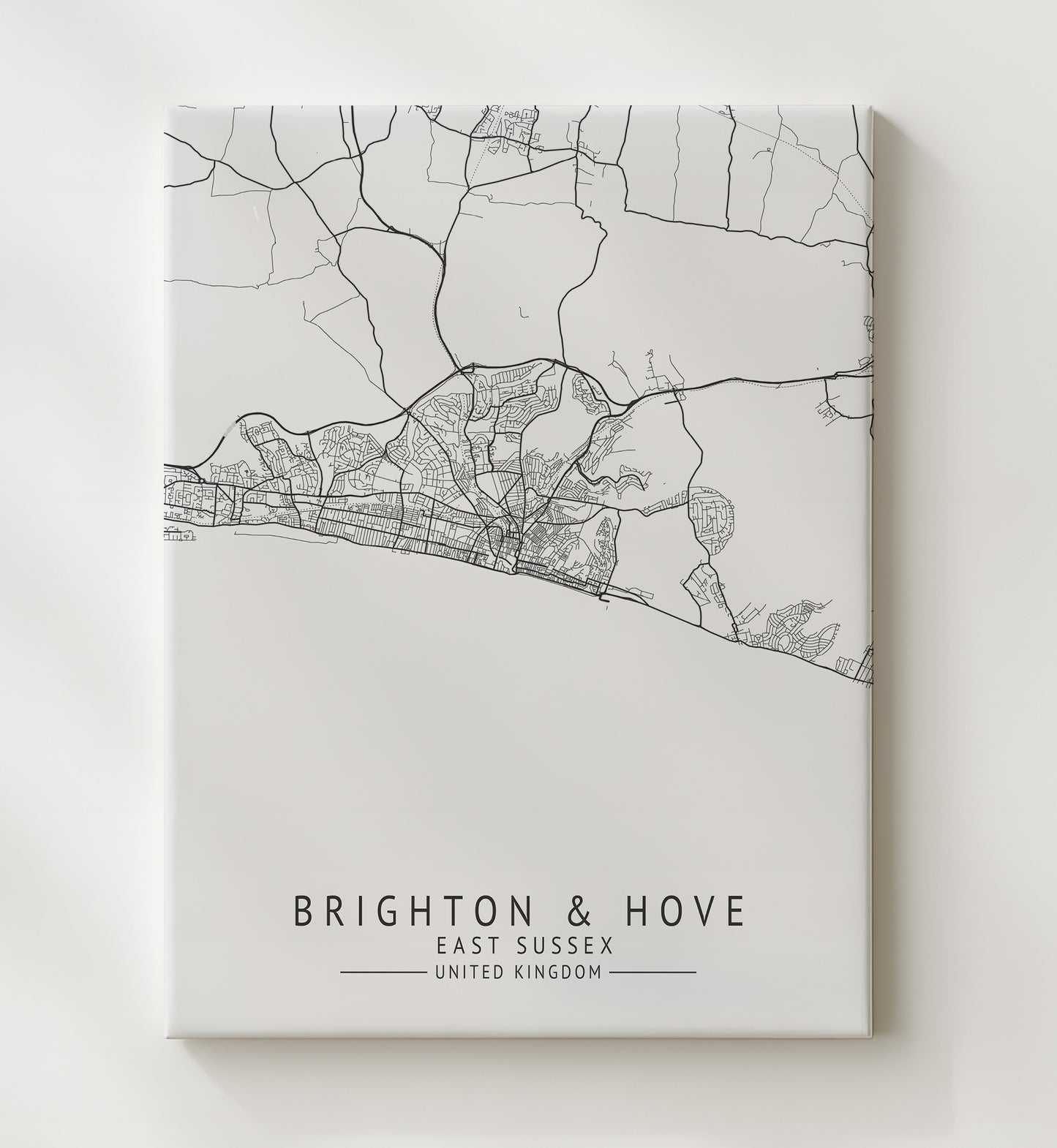 City Map Print - Brighton and Hove - East Sussex UK City Map 20x24 Canvas city map wall art print – UK City Map decor