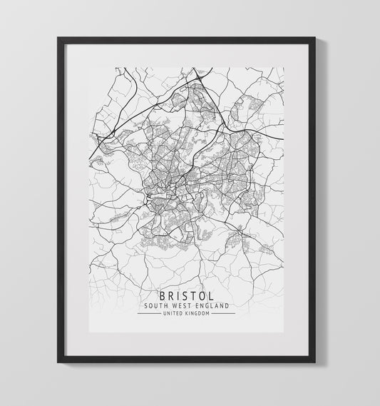 City Map Print - Bristol - South West England UK City Map 16x20 16x20 Gallery Framed Artworkd Artwork wall art print – vintage decor