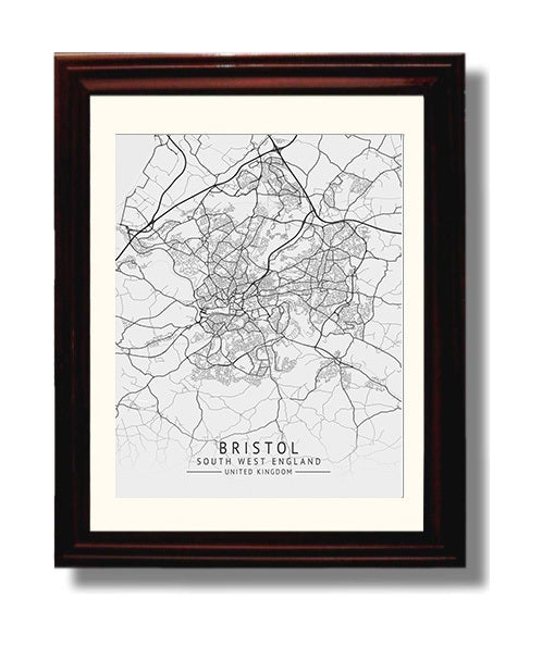 City Map Print - Bristol - South West England UK City Map 8x10 Beveled Frame city map wall art print – UK City Map decor