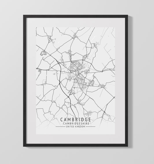 City Map Print - Cambridge - Cambridgeshire UK City Map 16x20 16x20 Gallery Framed Artworkd Artwork wall art print – vintage decor