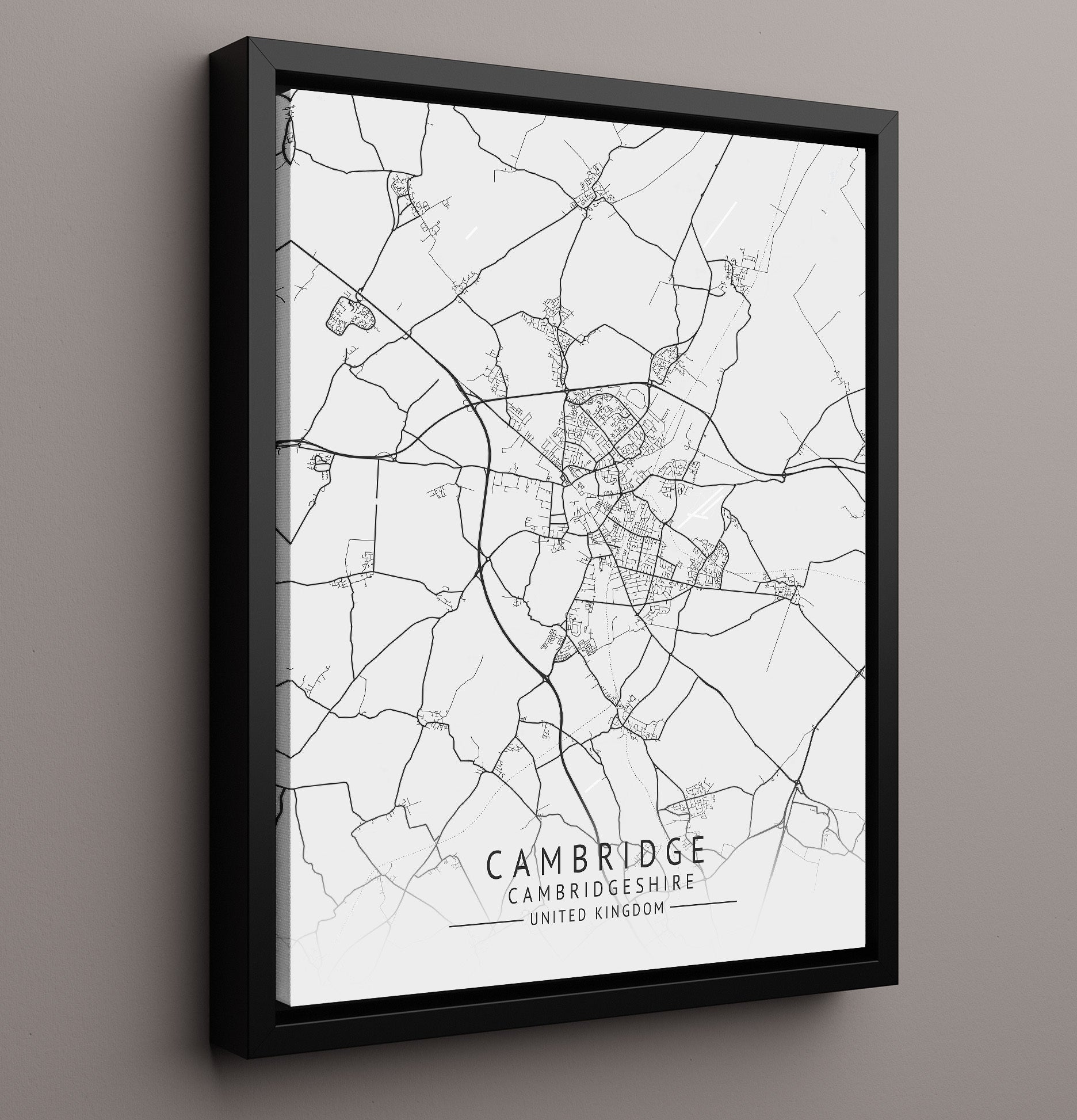 City Map Print - Cambridge - Cambridgeshire UK City Map 16x20 Framed Canvas city map wall art print – UK City Map decor