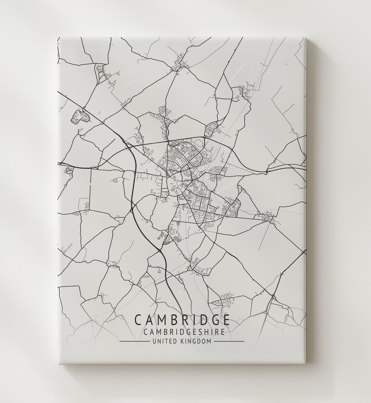 City Map Print - Cambridge - Cambridgeshire UK City Map 20x24 Canvas city map wall art print – UK City Map decor