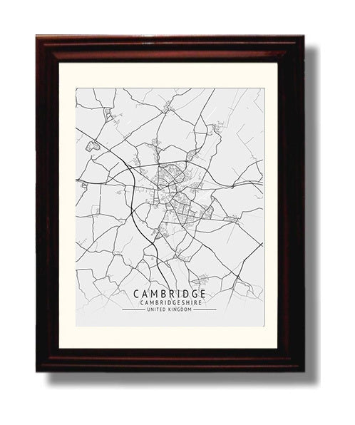 City Map Print - Cambridge - Cambridgeshire UK City Map 8x10 Beveled Frame city map wall art print – UK City Map decor