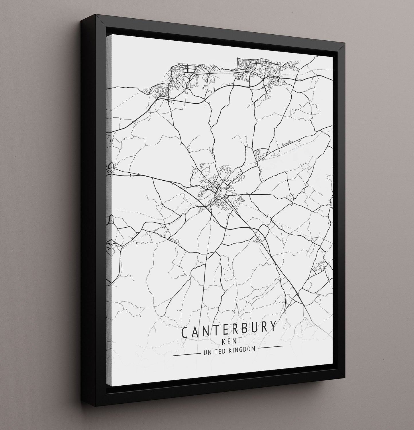 City Map Print - Canterbury - Kent UK City Map 16x20 Framed Canvas city map wall art print – UK City Map decor