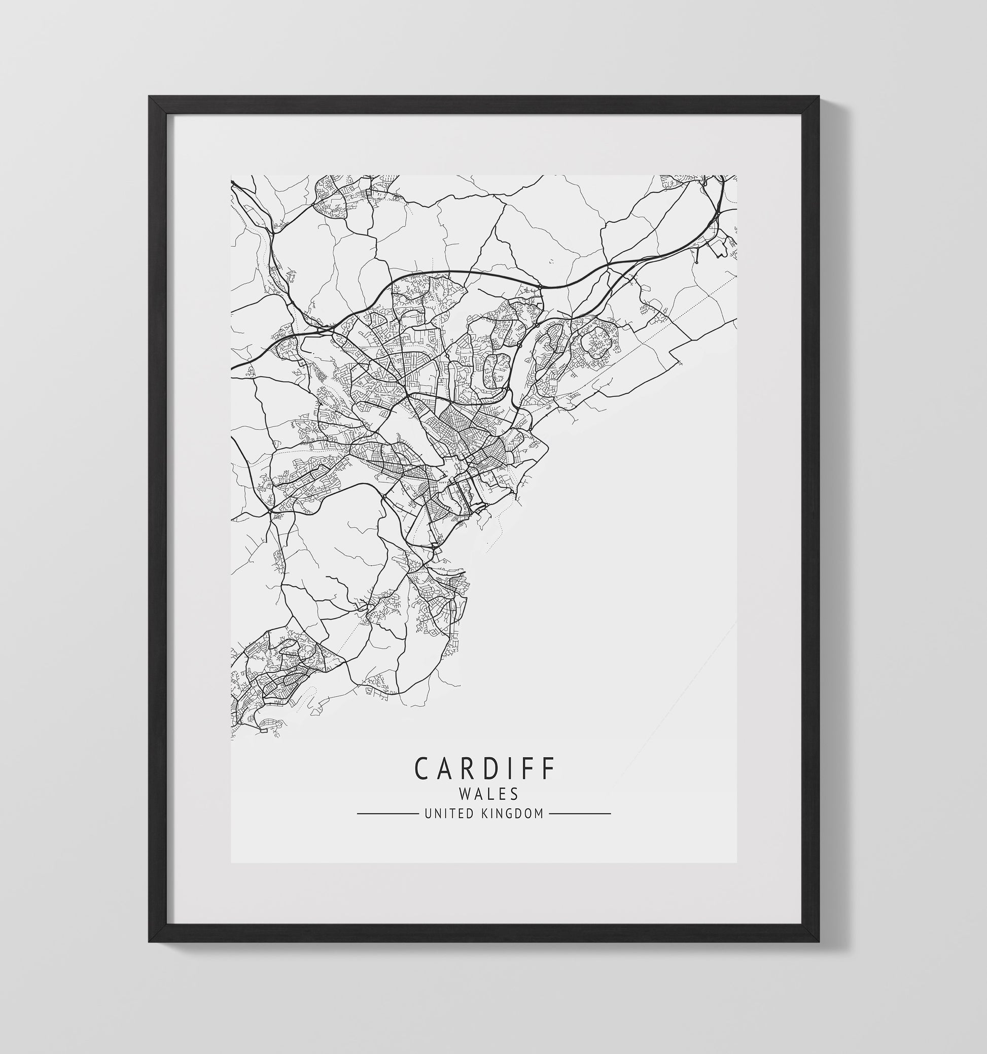 City Map Print - Cardiff - Wales UK City Map 16x20 Gallery Frame city map wall art print – UK City Map decor