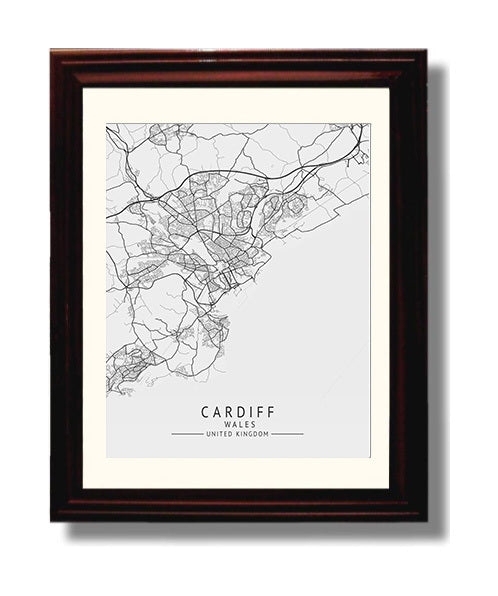 City Map Print - Cardiff - Wales UK City Map 8x10 Beveled Frame city map wall art print – UK City Map decor