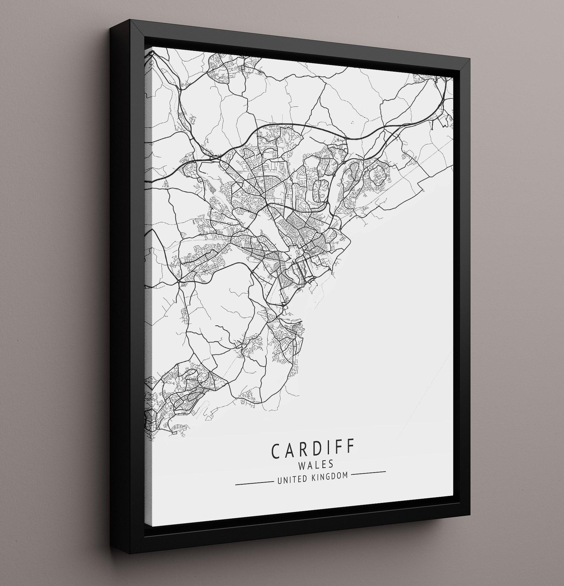 City Map Print - Cardiff - Wales UK City Map 16x20 Framed Canvas city map wall art print – UK City Map decor