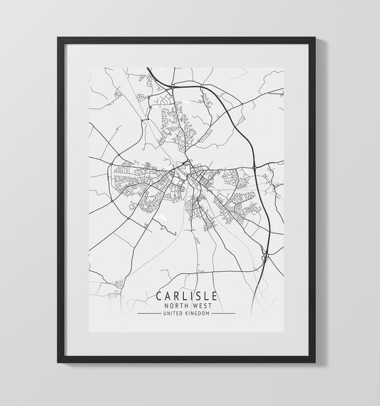 City Map Print - Carlisle - North West UK City Map 16x20 16x20 Gallery Framed Artworkd Artwork wall art print – vintage decor