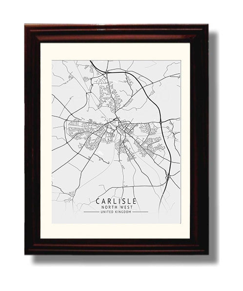 City Map Print - Carlisle - North West UK City Map 8x10 Beveled Frame city map wall art print – UK City Map decor