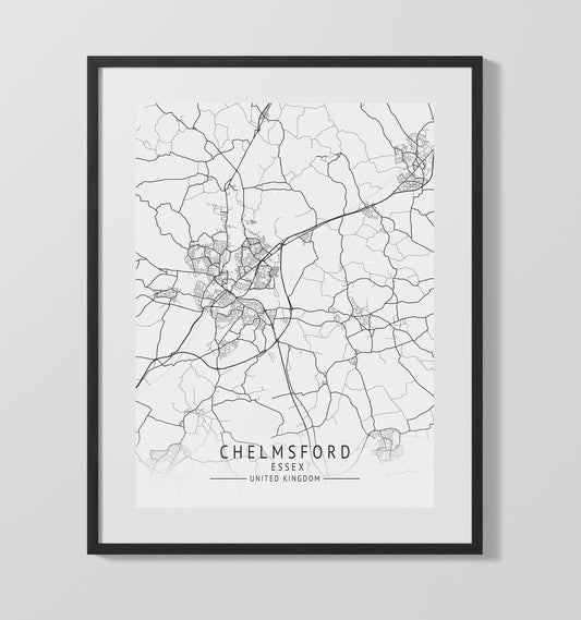 City Map Print - Chelmsford - Essex UK City Map 16x20 16x20 Gallery Framed Artworkd Artwork wall art print – vintage decor