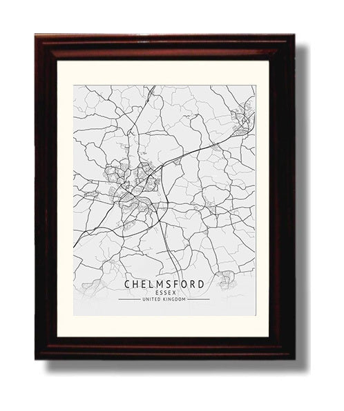 City Map Print - Chelmsford - Essex UK City Map 8x10 Beveled Frame city map wall art print – UK City Map decor