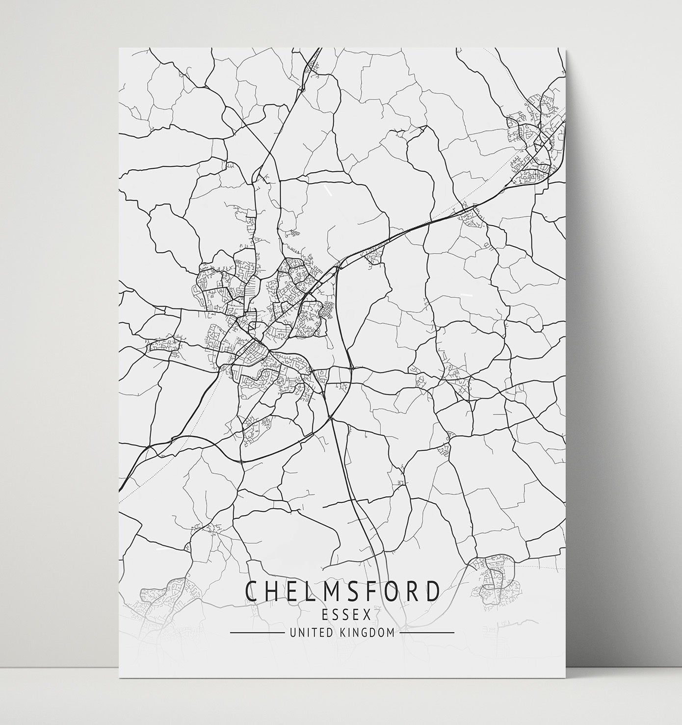 City Map Print - Chelmsford - Essex UK City Map 16x20 Unframed Print city map wall art print – UK City Map decor