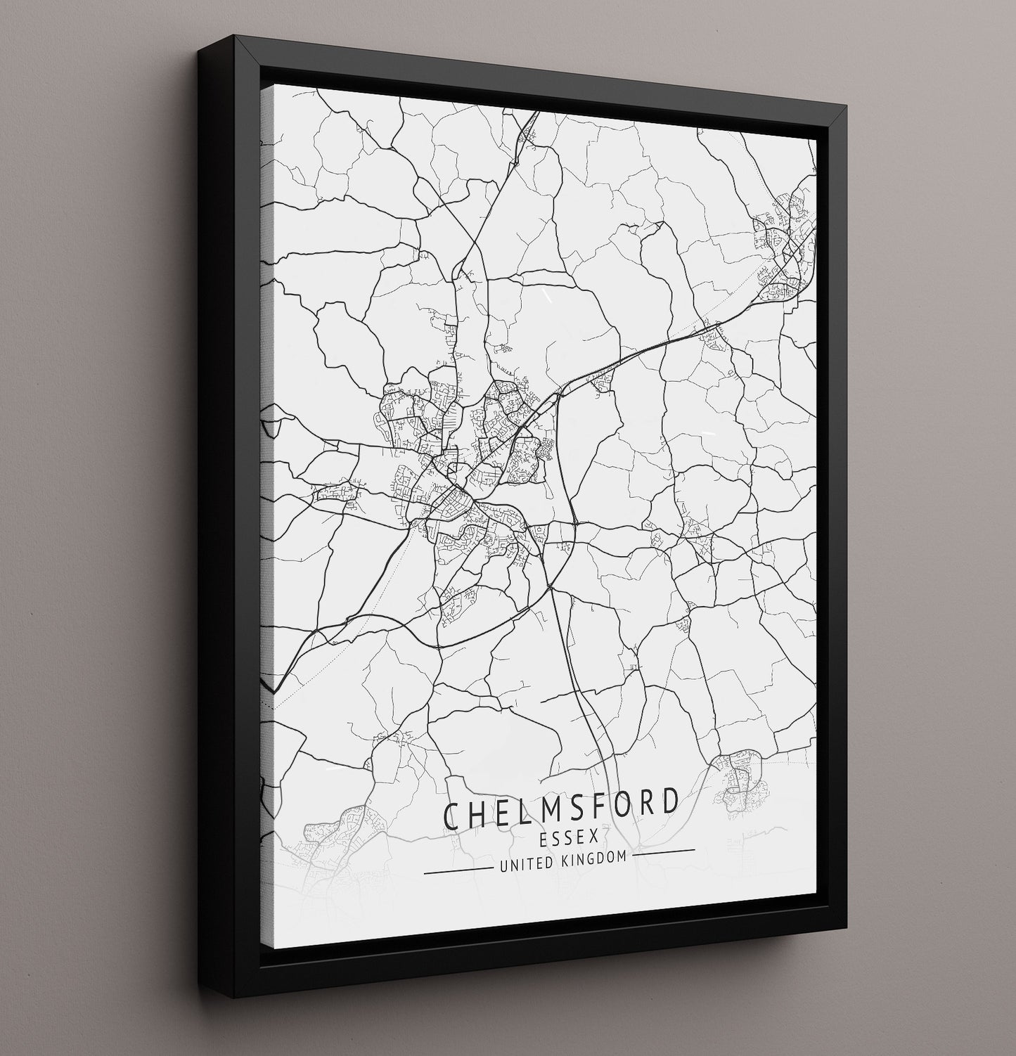 City Map Print - Chelmsford - Essex UK City Map 16x20 Framed Canvas city map wall art print – UK City Map decor