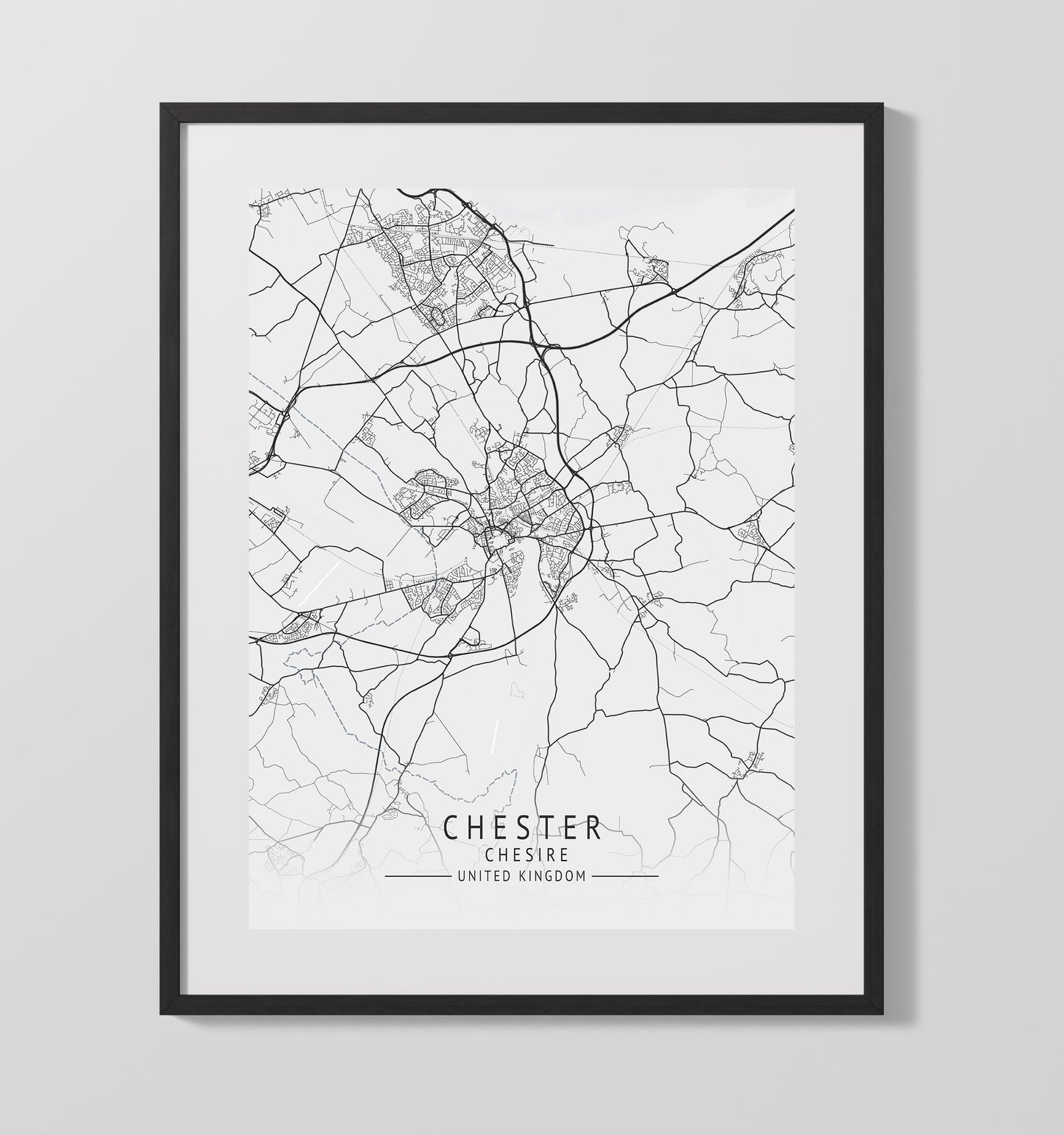 City Map Print - Chester - Chesire UK City Map 16x20 Gallery Frame city map wall art print – UK City Map decor