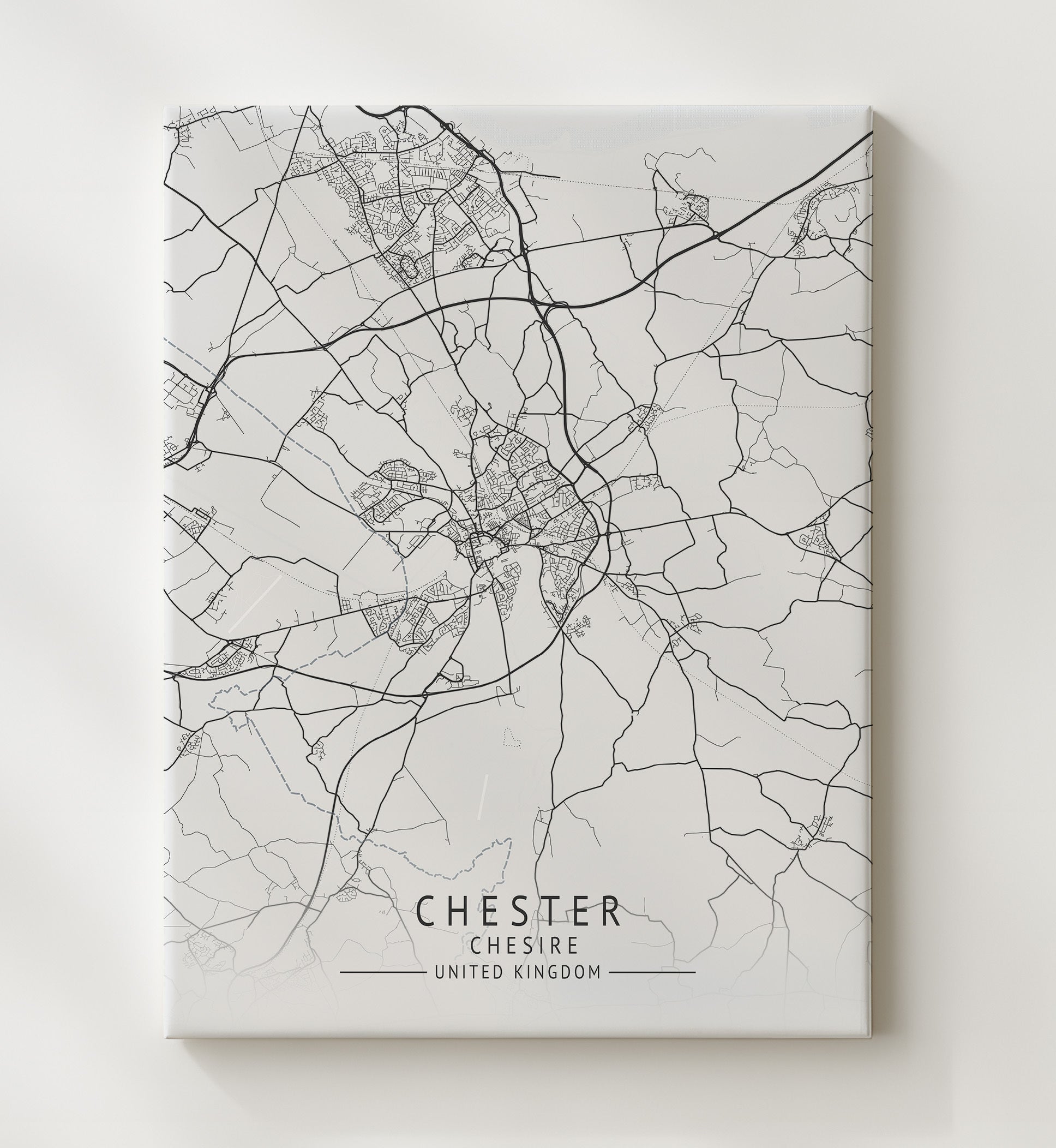 City Map Print - Chester - Chesire UK City Map 20x24 Canvas city map wall art print – UK City Map decor