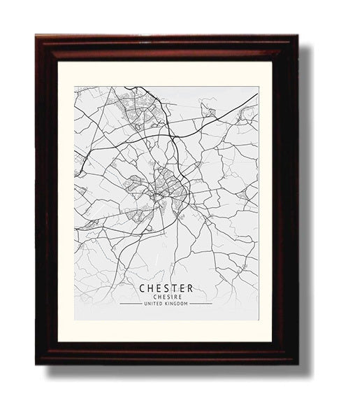City Map Print - Chester - Chesire UK City Map 8x10 Beveled Frame city map wall art print – UK City Map decor