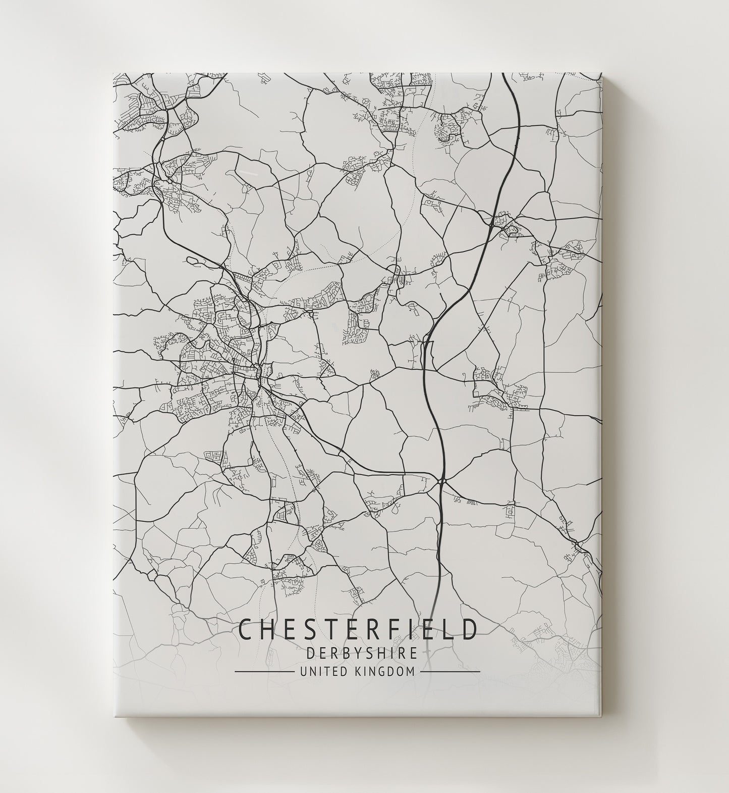 City Map Print - Chesterfield - Derbyshire UK City Map 20x24 Canvas city map wall art print – UK City Map decor