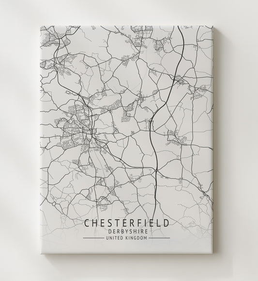 Chesterfield Derbyshire UK city map print 16x20 Gallery Frame