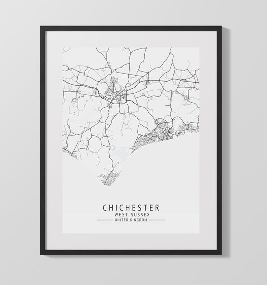 City Map Print - Chichester - West Sussex UK City Map 16x20 16x20 Gallery Framed Artworkd Artwork wall art print – vintage decor