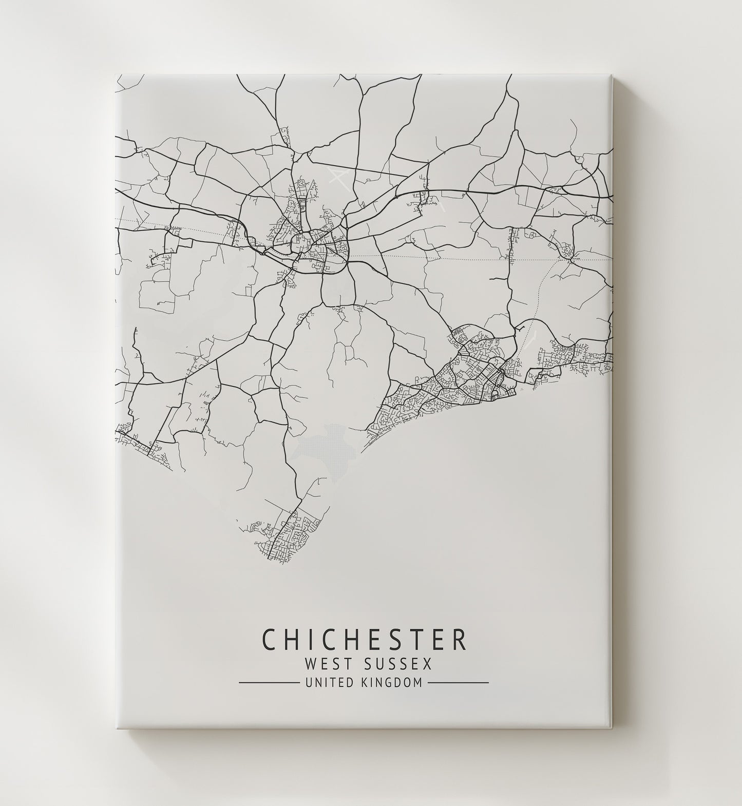 City Map Print - Chichester - West Sussex UK City Map 20x24 Canvas city map wall art print – UK City Map decor