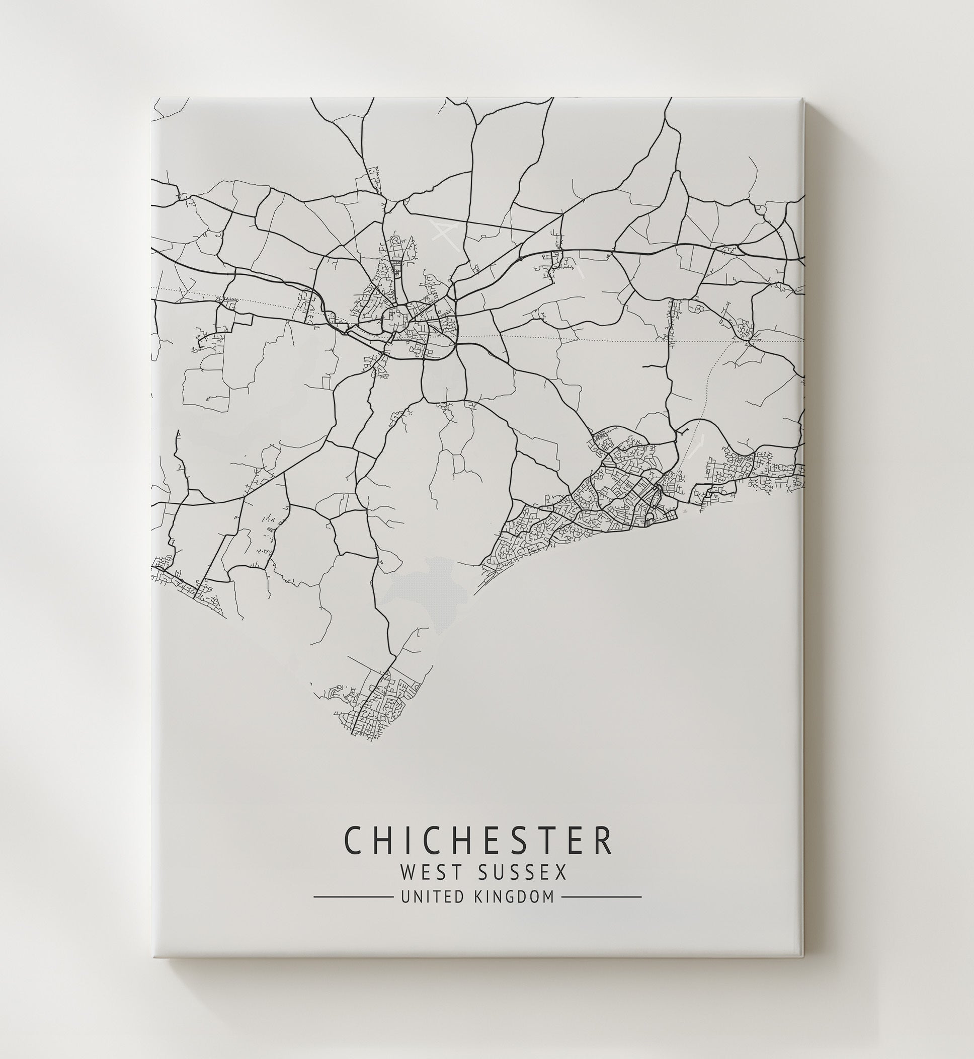 City Map Print - Chichester - West Sussex UK City Map 20x24 Canvas city map wall art print – UK City Map decor