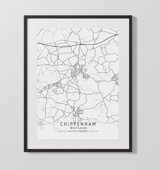 City Map Print - Chippenham - Wiltshire UK City Map 16x20 16x20 Gallery Framed Artworkd Artwork wall art print – vintage decor