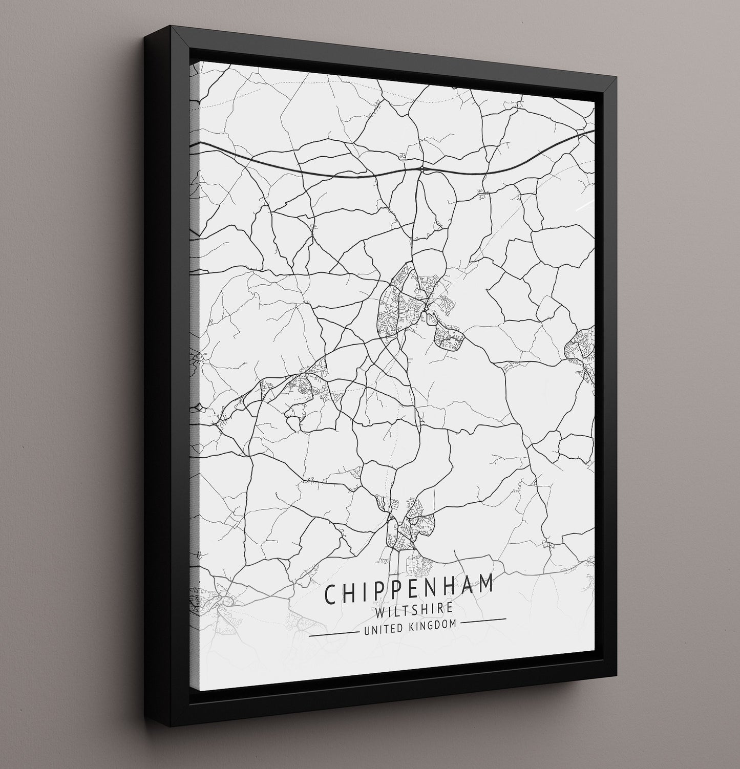 City Map Print - Chippenham - Wiltshire UK City Map 16x20 Framed Canvas city map wall art print – UK City Map decor