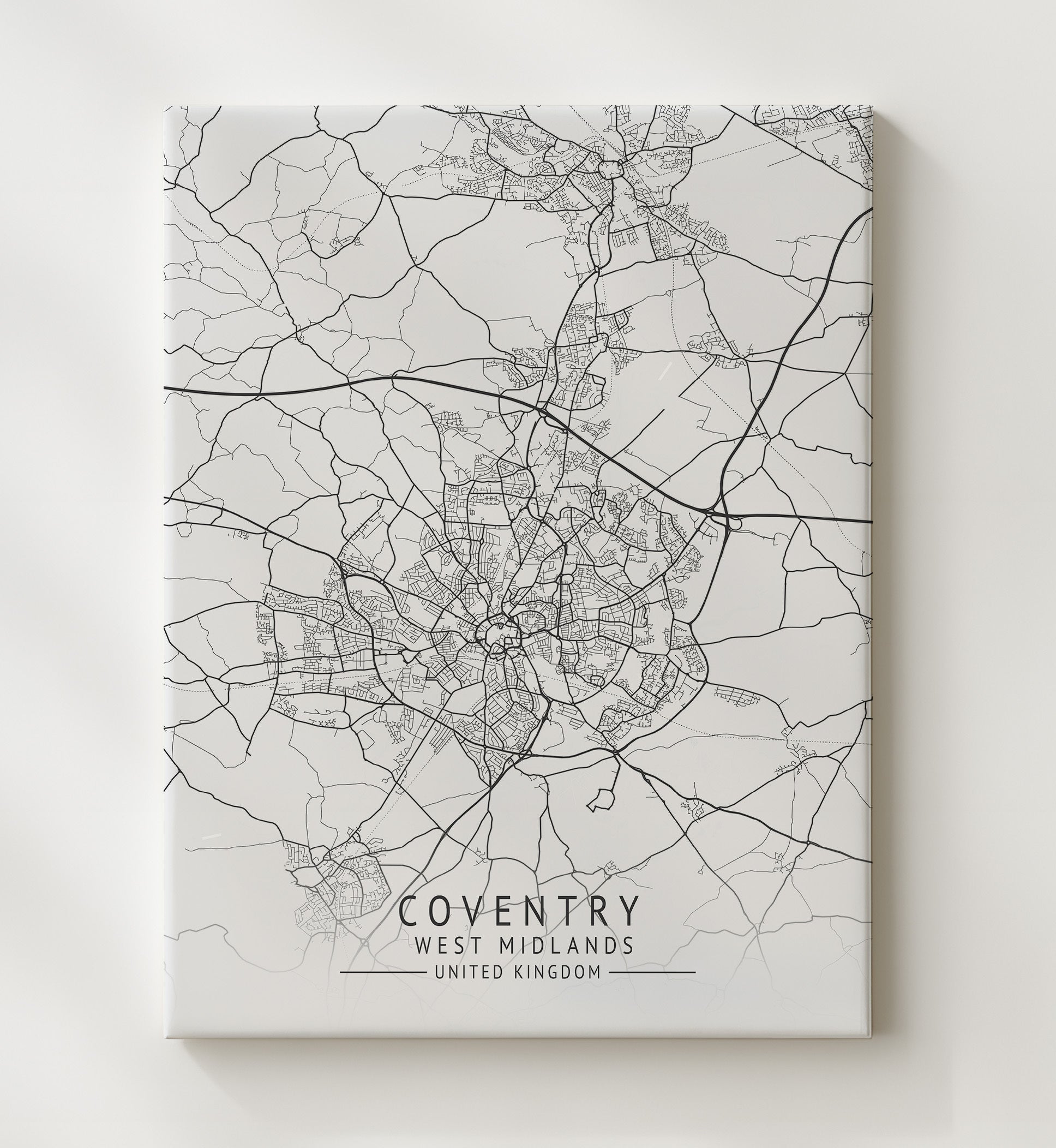 City Map Print - Coventry - West Midlands UK City Map 20x24 Canvas city map wall art print – UK City Map decor