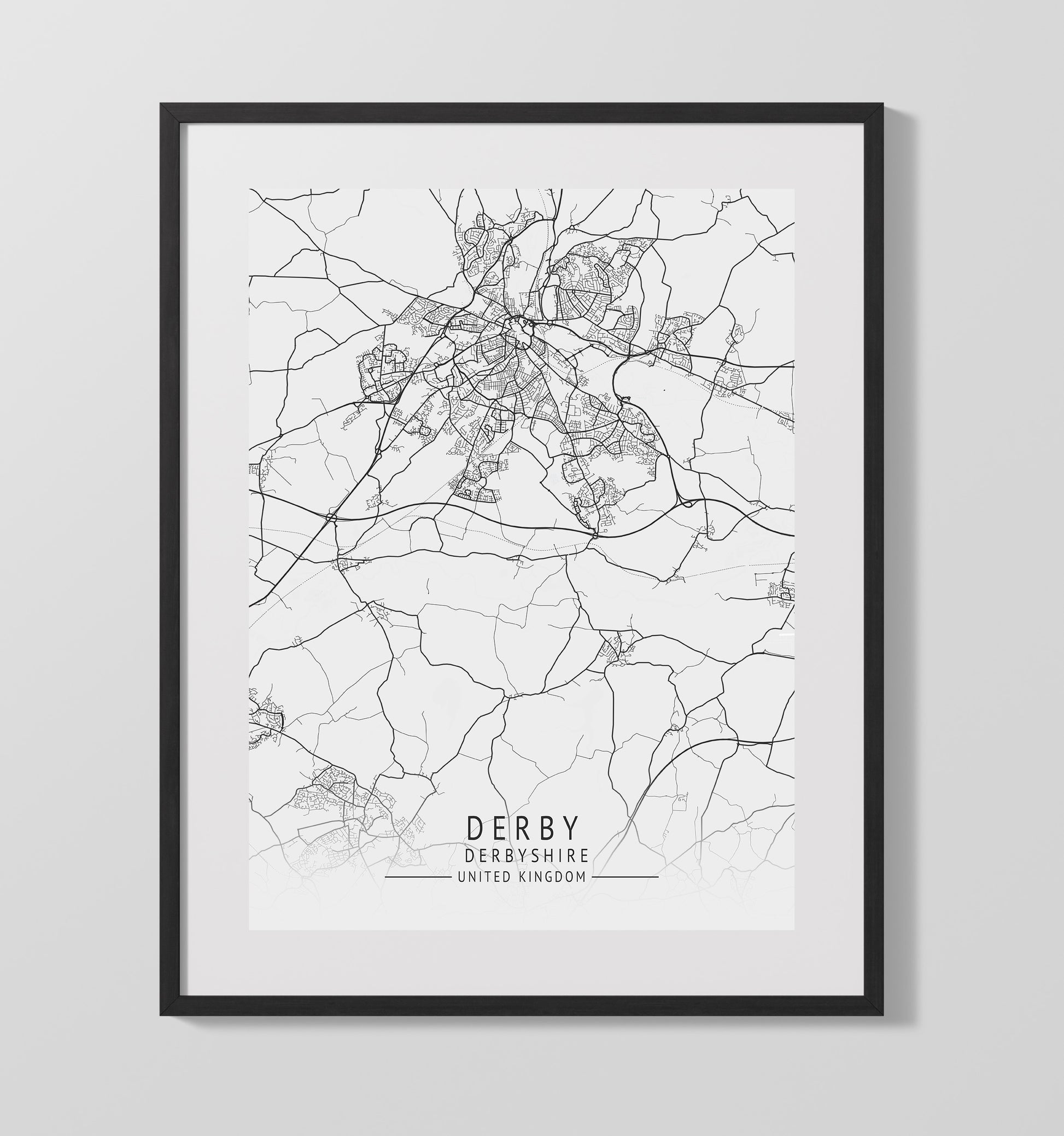 City Map Print - Derby - Derbyshire UK City Map 16x20 Gallery Frame city map wall art print – UK City Map decor
