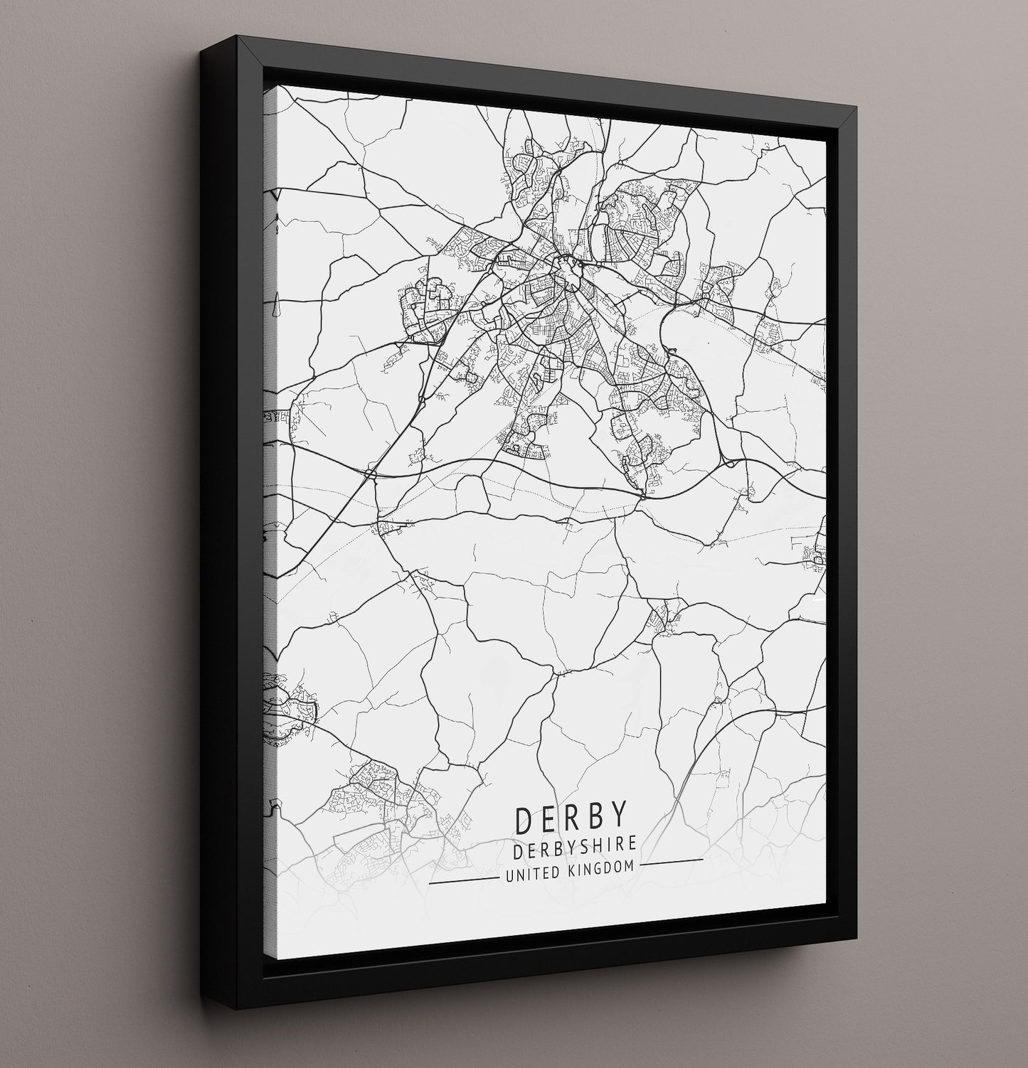 City Map Print - Derby - Derbyshire UK City Map 16x20 Framed Canvas city map wall art print – UK City Map decor