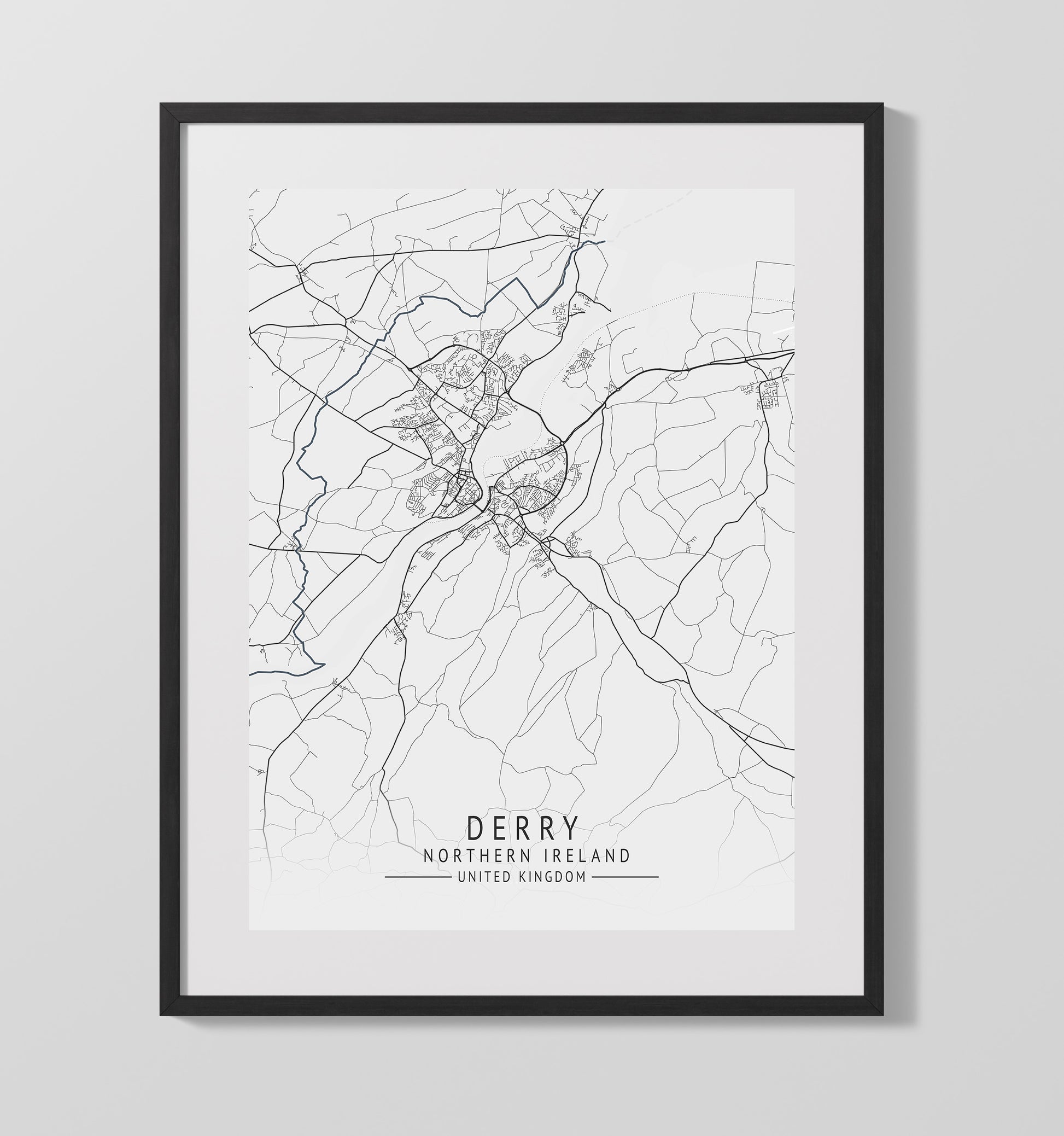 City Map Print - Derry - Northern Ireland UK City Map 16x20 Gallery Frame city map wall art print – UK City Map decor