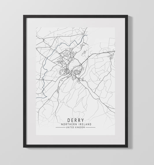 City Map Print - Derry - Northern Ireland UK City Map 16x20 16x20 Gallery Framed Artworkd Artwork wall art print – vintage decor
