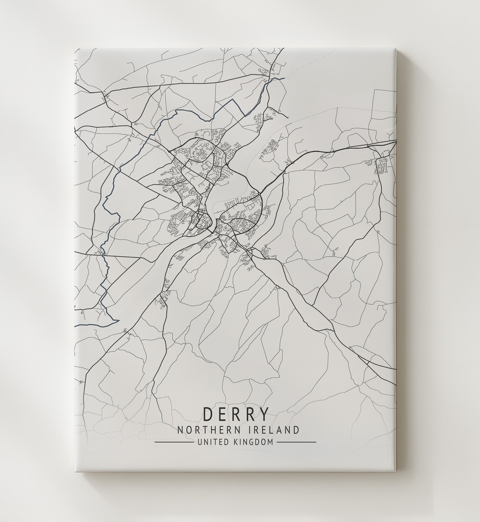 City Map Print - Derry - Northern Ireland UK City Map 20x24 Canvas city map wall art print – UK City Map decor