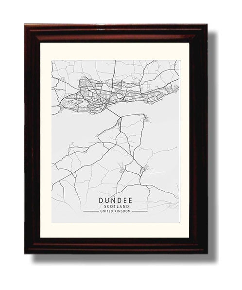 City Map Print - Dundee - Scotland UK City Map 8x10 Beveled Frame city map wall art print – UK City Map decor
