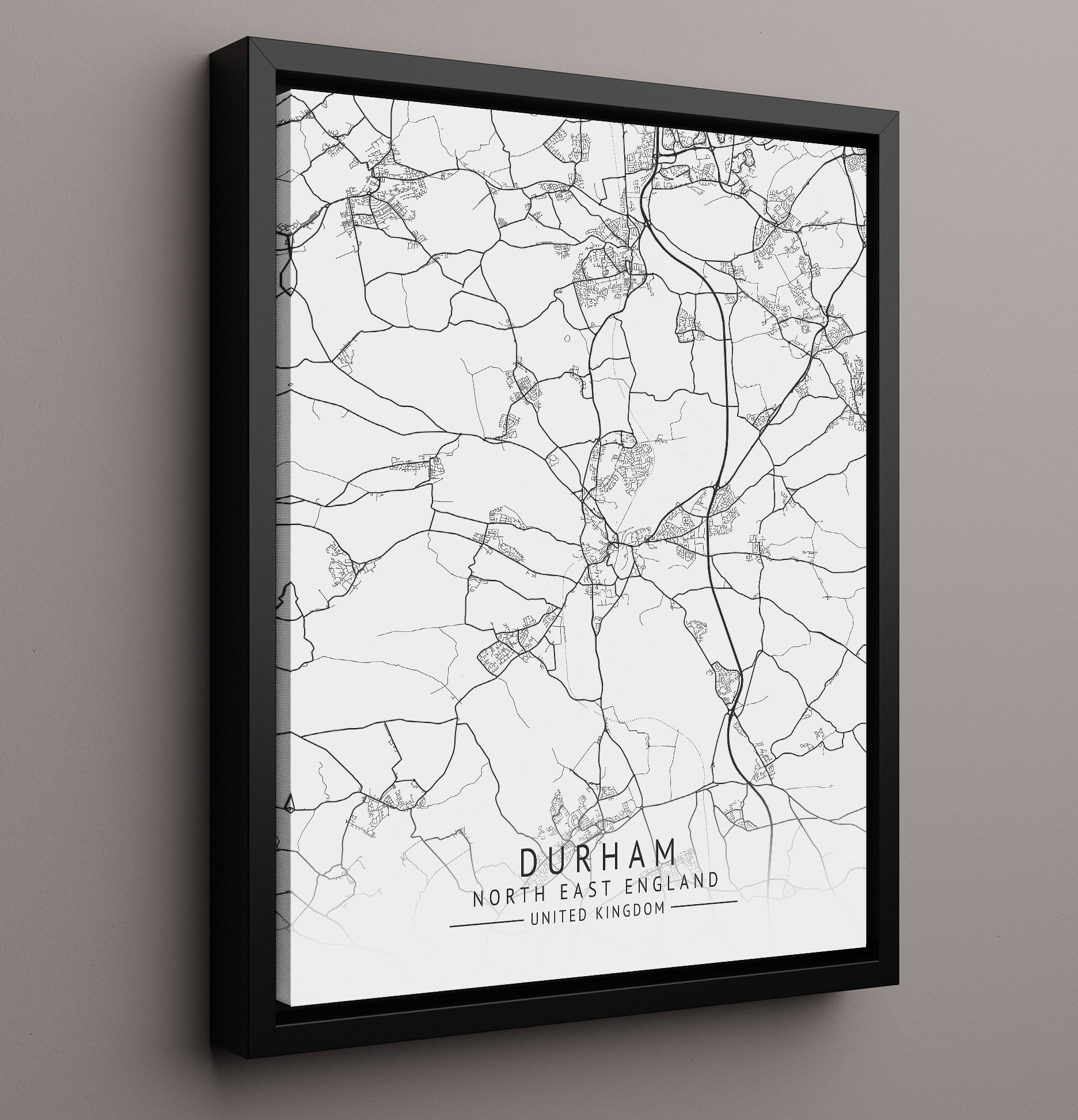 City Map Print - Durham - North East England UK City Map 16x20 Framed Canvas city map wall art print – UK City Map decor