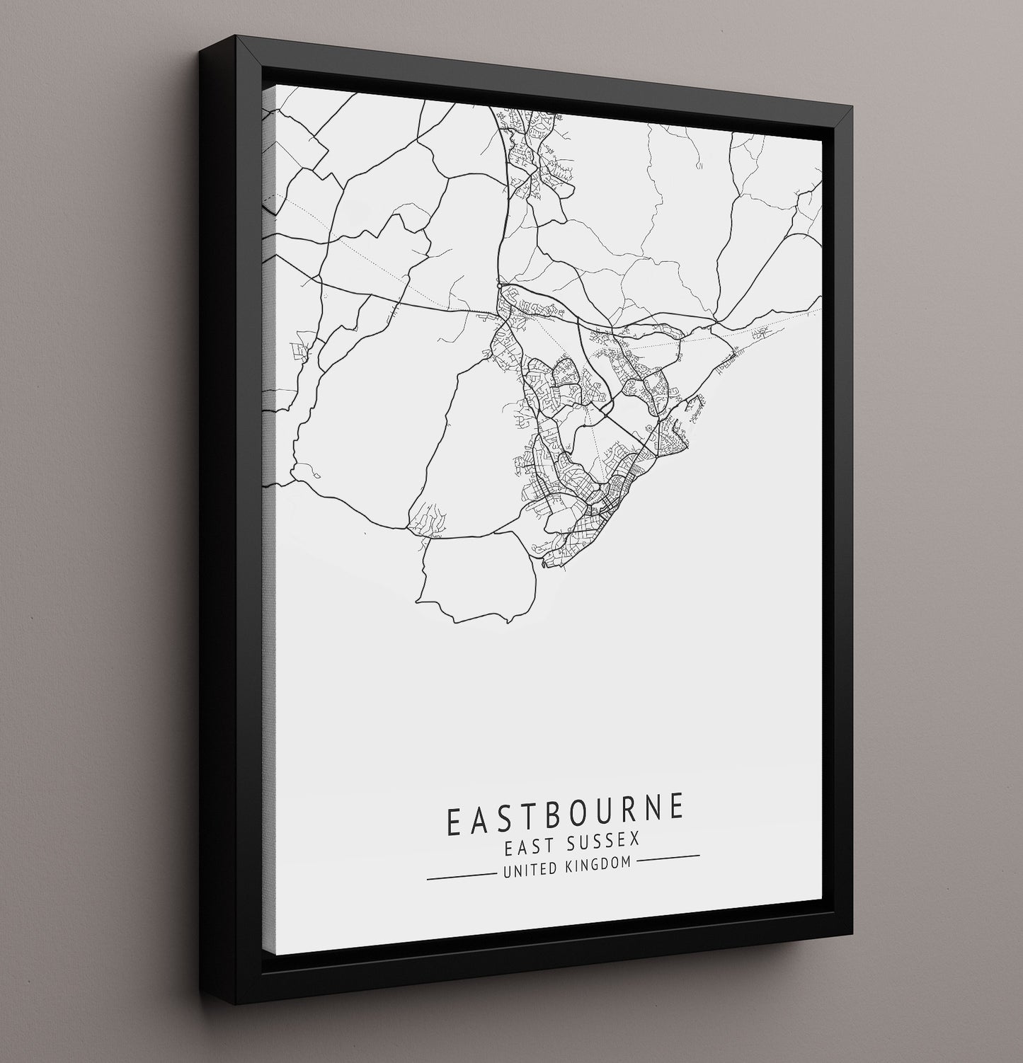 City Map Print - Eastbourne - East Sussex UK City Map 16x20 Framed Canvas city map wall art print – UK City Map decor