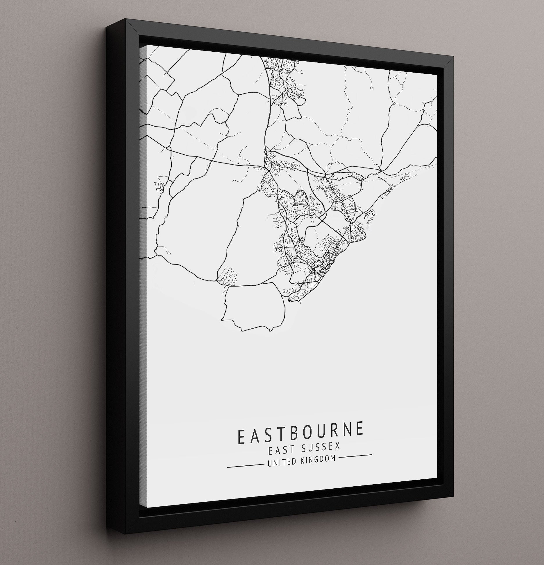 City Map Print - Eastbourne - East Sussex UK City Map 16x20 Framed Canvas city map wall art print – UK City Map decor