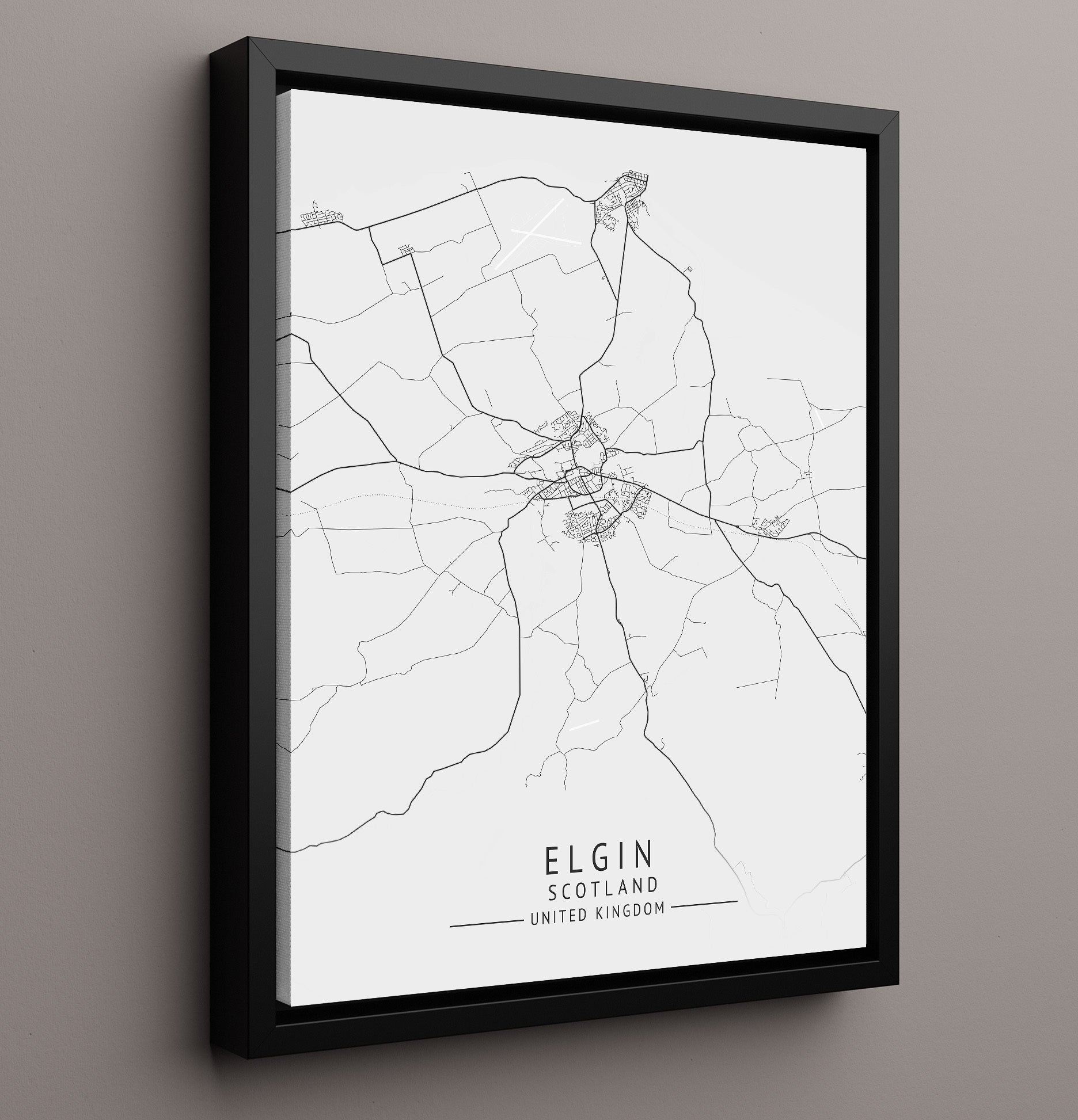 City Map Print - Elgin - Scotland UK City Map 16x20 Framed Canvas city map wall art print – UK City Map decor
