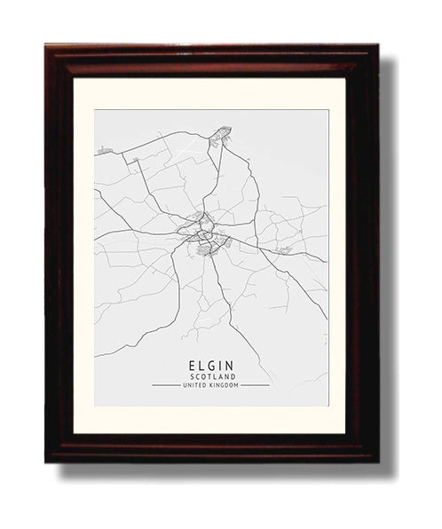City Map Print - Elgin - Scotland UK City Map 8x10 Beveled Frame city map wall art print – UK City Map decor
