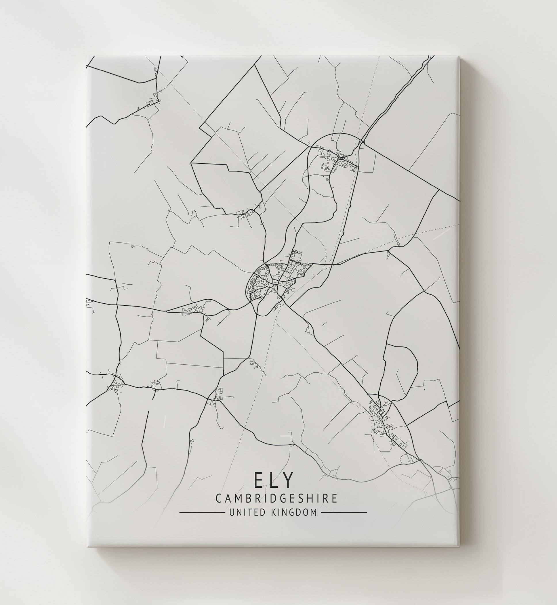 City Map Print - Ely - Cambridgeshire UK City Map 20x24 Canvas city map wall art print – UK City Map decor