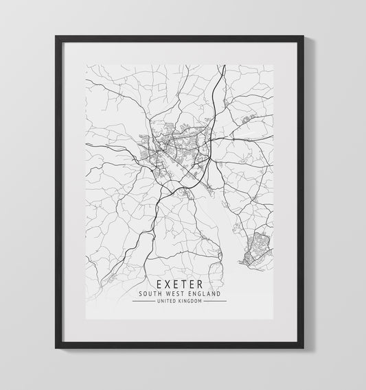 City Map Print - Exeter - South West England UK City Map 16x20 16x20 Gallery Framed Artworkd Artwork wall art print – vintage decor