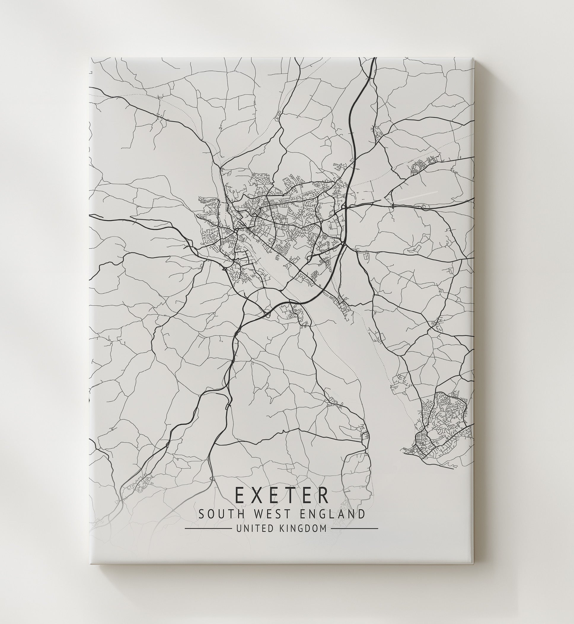 City Map Print - Exeter - South West England UK City Map 20x24 Canvas city map wall art print – UK City Map decor