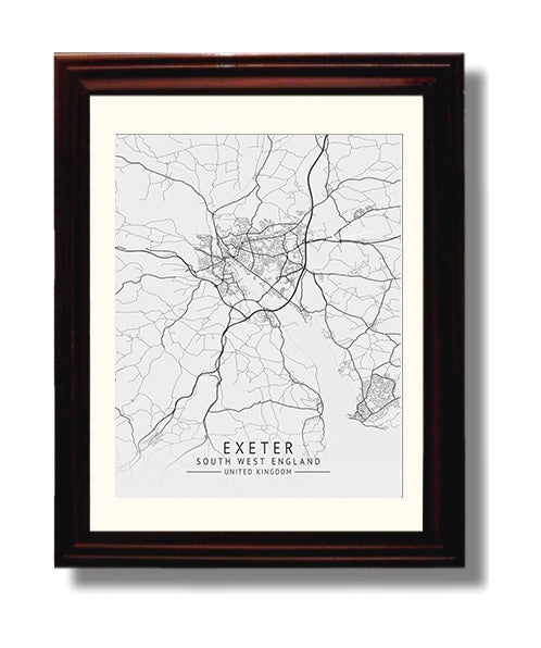 City Map Print - Exeter - South West England UK City Map 8x10 Beveled Frame city map wall art print – UK City Map decor