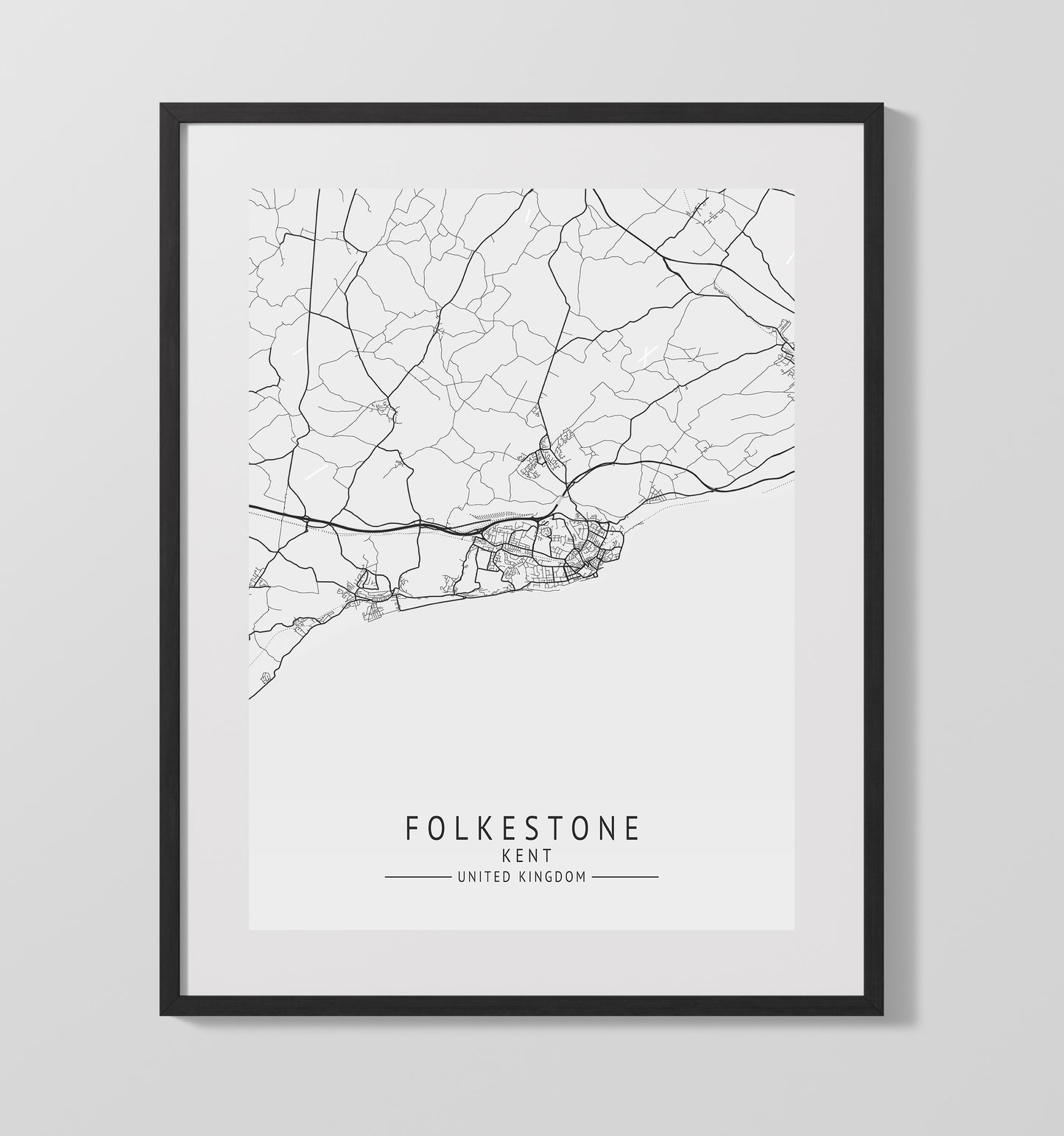 City Map Print - Folkestone - Kent UK City Map 16x20 Gallery Frame city map wall art print – UK City Map decor