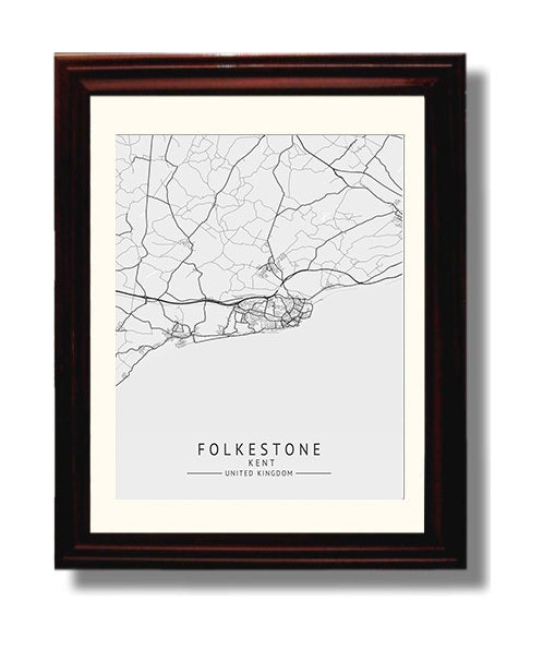 City Map Print - Folkestone - Kent UK City Map 8x10 Beveled Frame city map wall art print – UK City Map decor