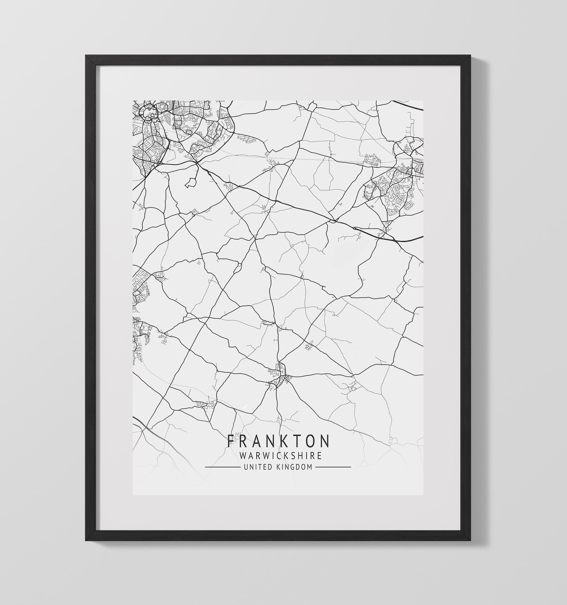City Map Print - Frankton - Warwickshire UK City Map 16x20 Gallery Frame city map wall art print – UK City Map decor