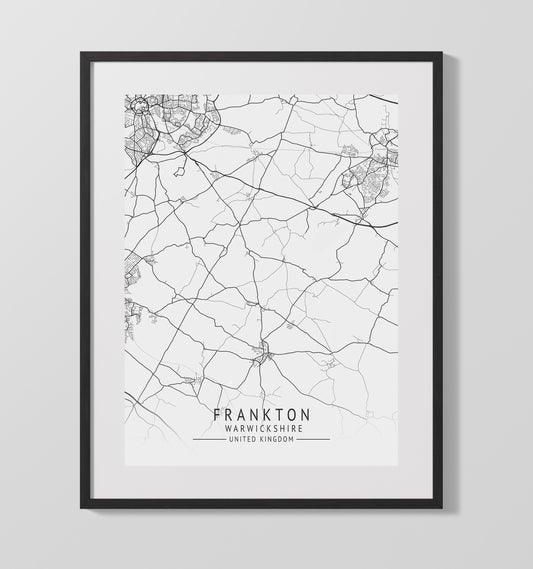 City Map Print - Frankton - Warwickshire UK City Map 16x20 16x20 Gallery Framed Artworkd Artwork wall art print – vintage decor