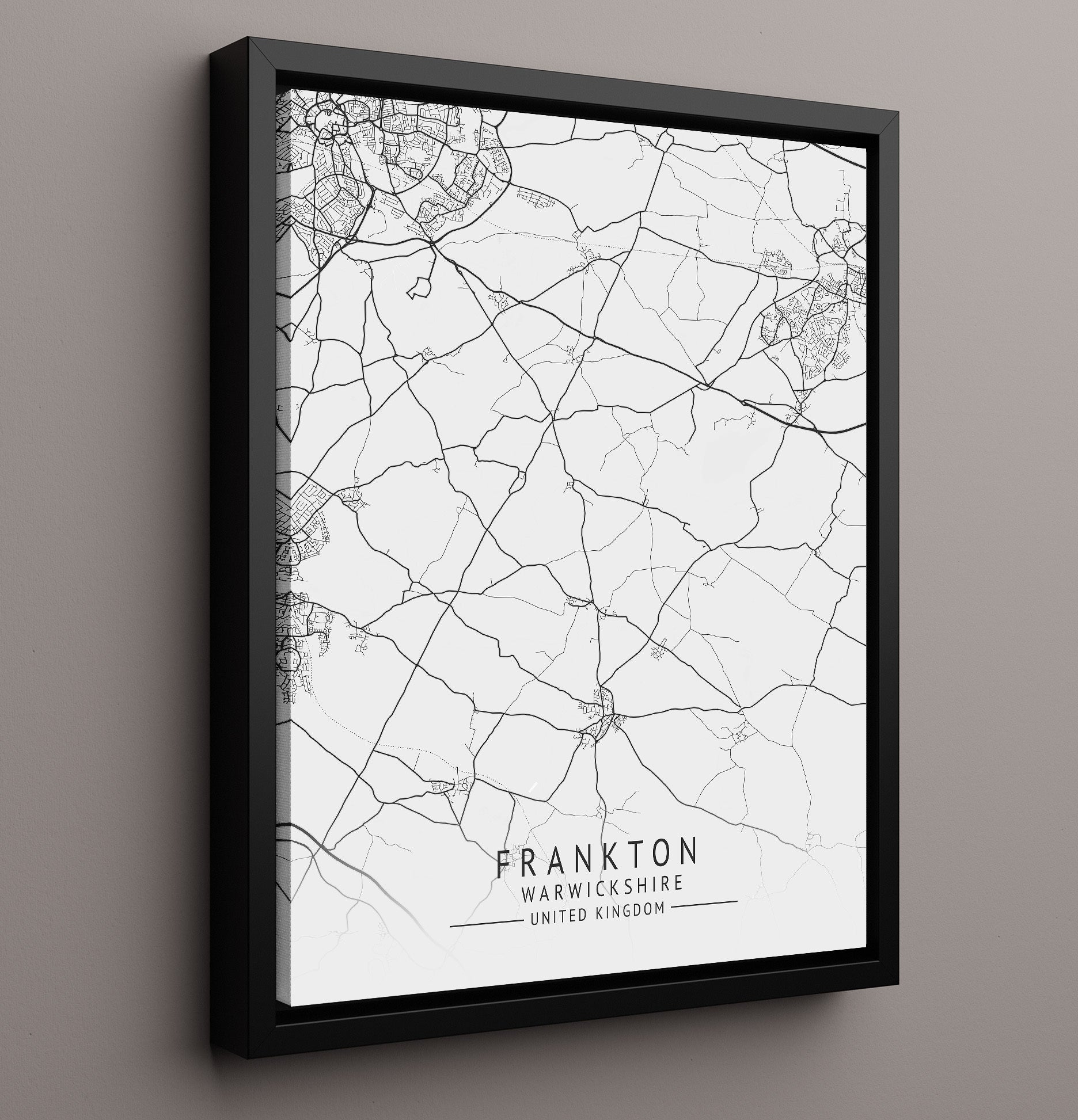 City Map Print - Frankton - Warwickshire UK City Map 16x20 Framed Canvas city map wall art print – UK City Map decor