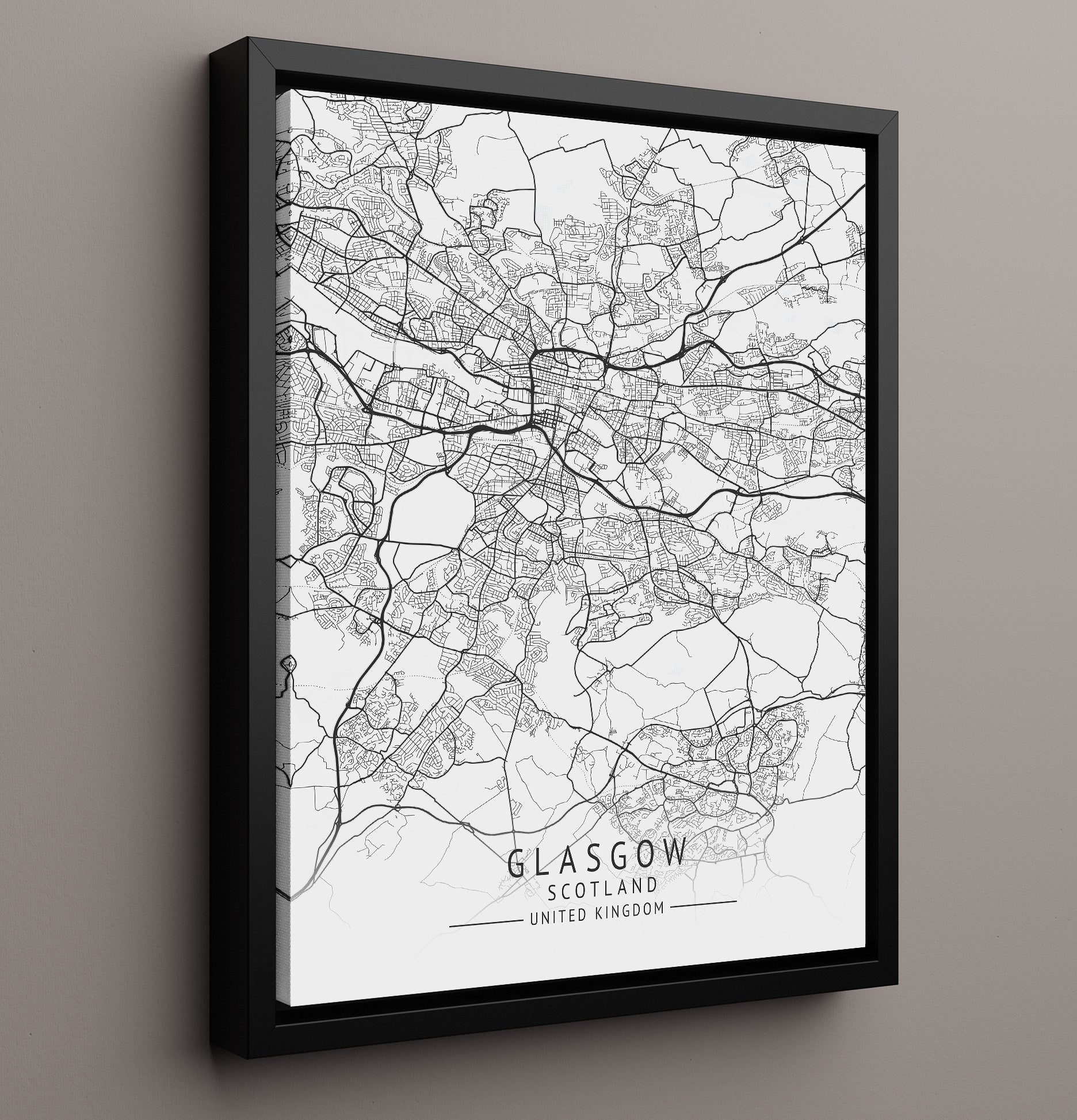 City Map Print - Glasgow - Scotland UK City Map 16x20 Framed Canvas city map wall art print – UK City Map decor