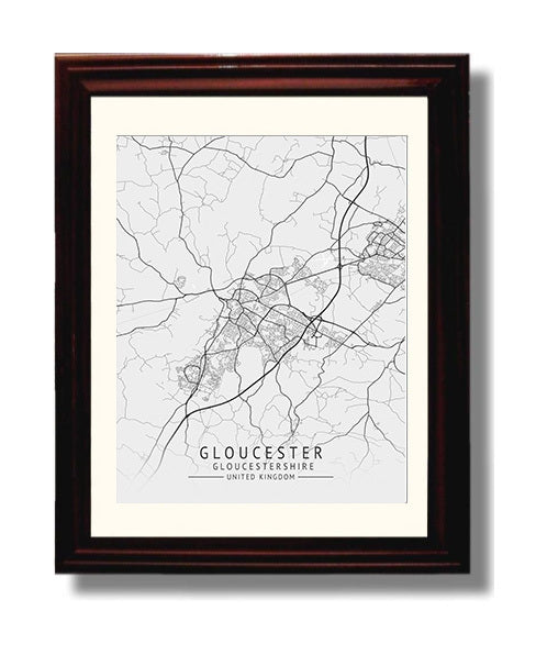 City Map Print - Gloucester - Gloucestershire UK City Map 8x10 Beveled Frame city map wall art print – UK City Map decor